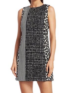 Alice + Olivia Clyde Patchwork Plaid Shift Dress Black/White Combo 6